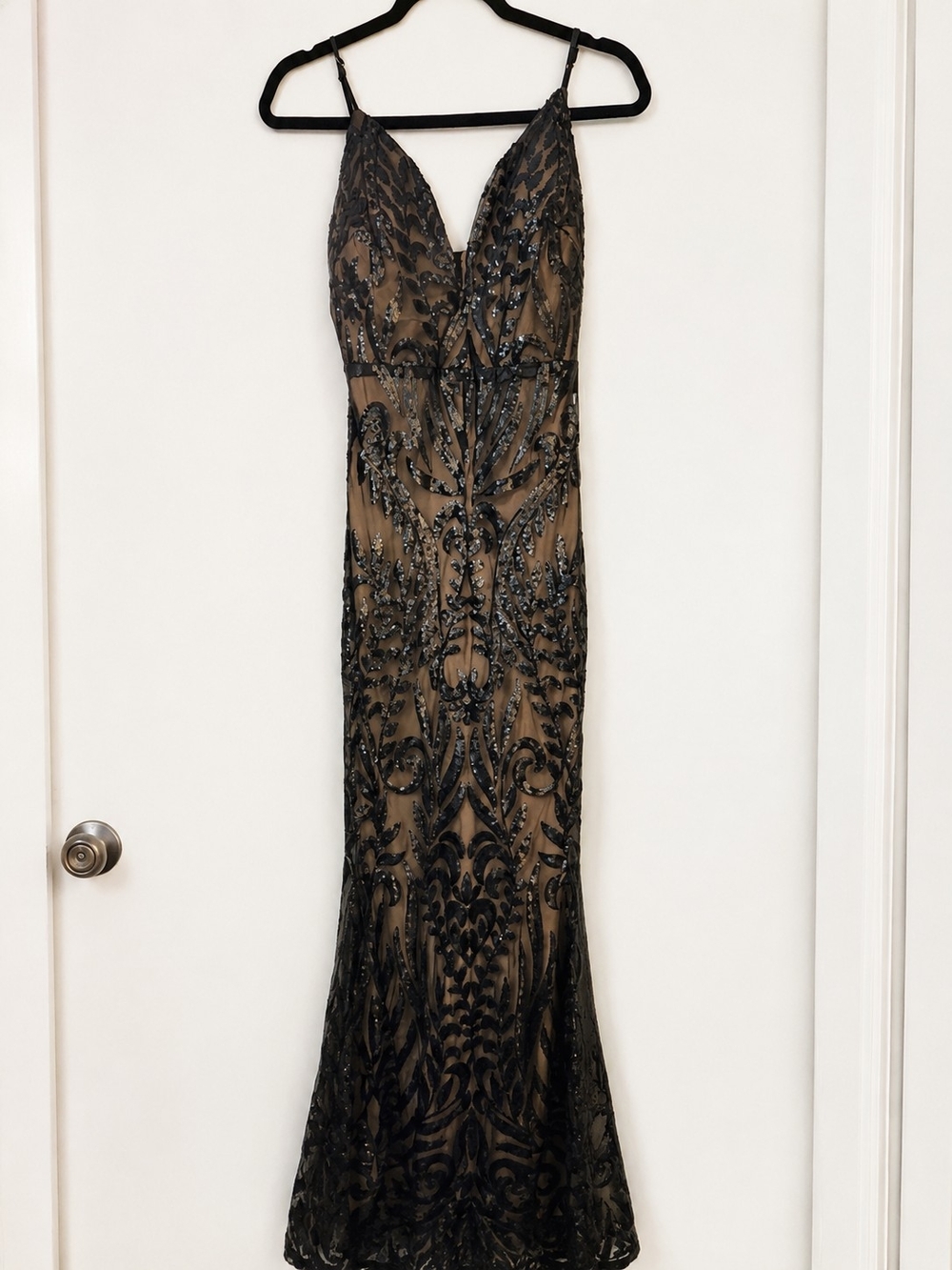 Fashion Nova Black & Nude Sequin Formal Gown